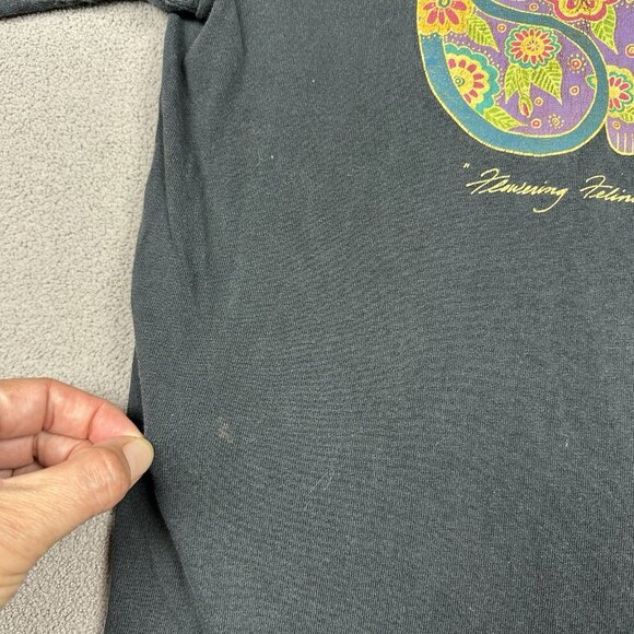 Vintage Laurel Burch Shirt Adult L Black Flower Felines Cat Art Made USA 90s Tee - Picture 5 of 12
